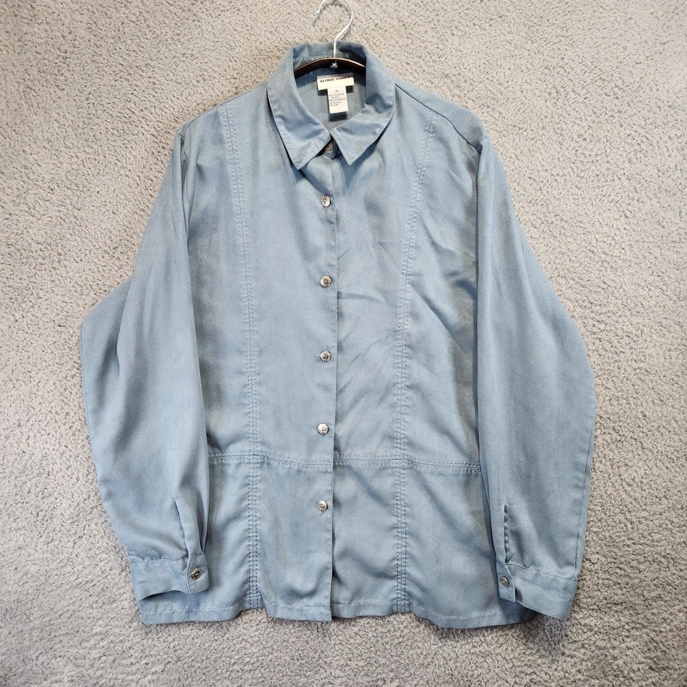 Alfred Dunner Button Up Long Sleeve Shirt‎ Womens 16 Blue Business Casual